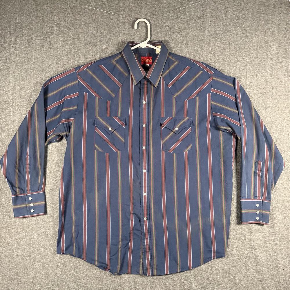 Ely Plains Shirt Mens XL Blue Striped Western Pearl Snap Long Sleeve Cowboy